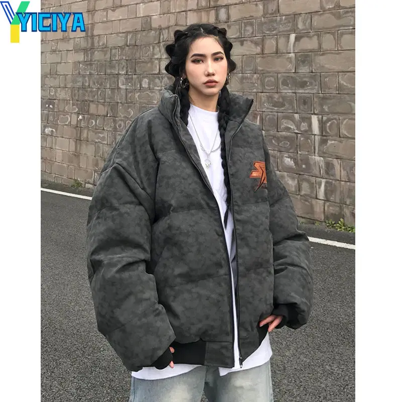 YICIYA Bomber Down Jacket Thicken Woman Varsity Jacket American Racing Motorcycle University Warm Jacket Long Sleeves Coat Top