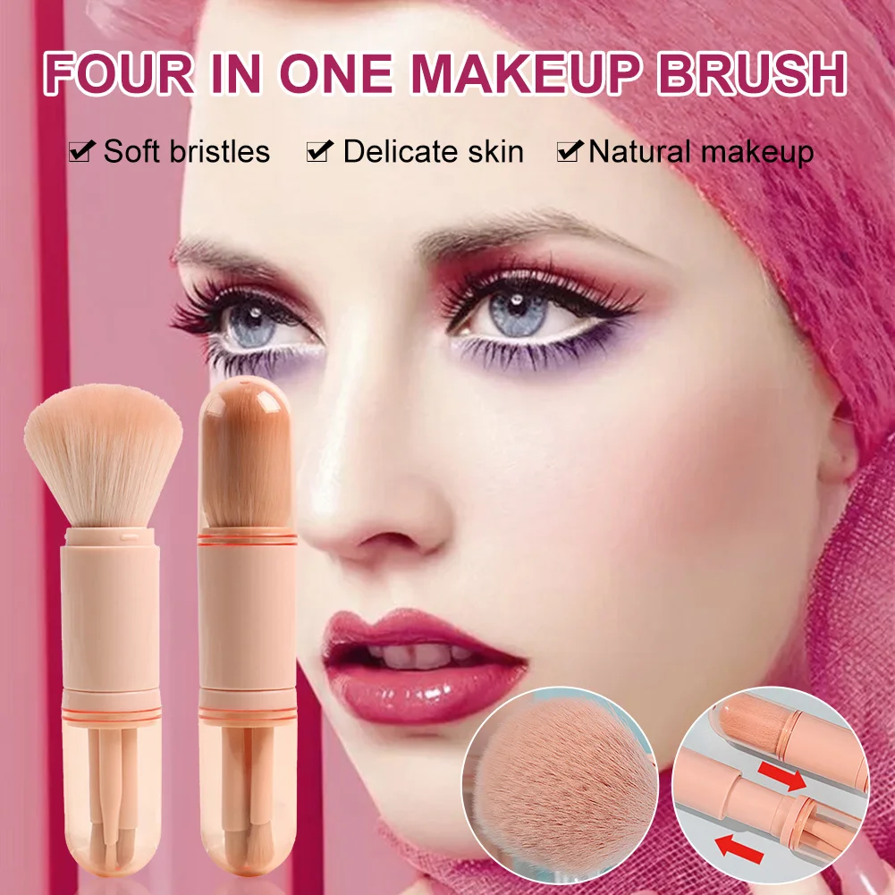 

4-in-1 Small Makeup Brush Set Portable Retractable Facial Makeup Brush for Liquid Eyeshadow Blush Foundation Powder