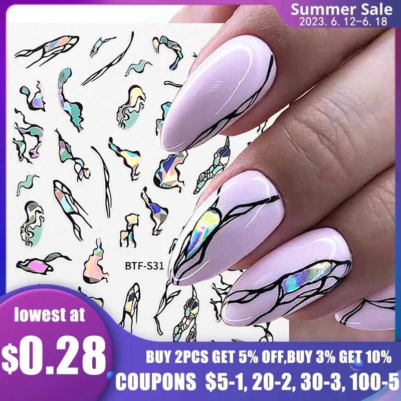 

3D Geometric Lines Nails Stickers Laser Gold Bronzing Design Abstract Marble Nail Art Decals Foils Manicure Decoration GLBTF-S31