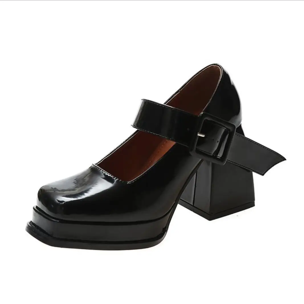 

Женские лакированные Туфли Мэри Джейн на высоком каблуке, женские туфли-лодочки в стиле ретро с квадратным носком, вечерние туфли-лодочки н...