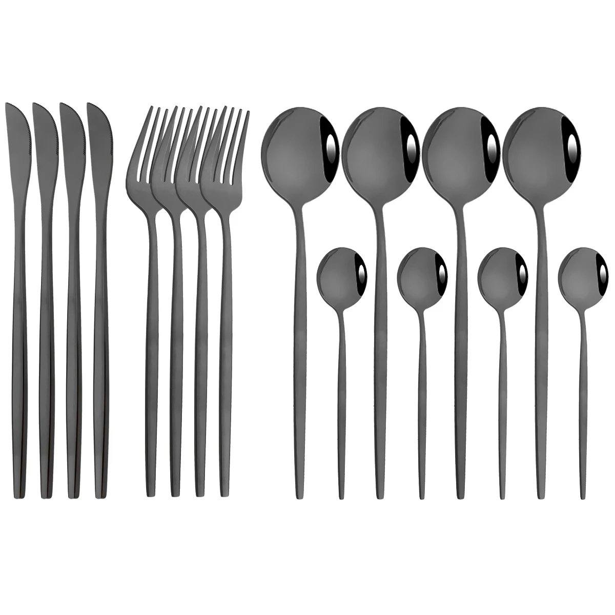 

16Pcs Black Cutlery Set Knife Fork Tea Spoon Dinnerware Set Western Stainless Steel Tableware Flatware Party Kitchen Silverware