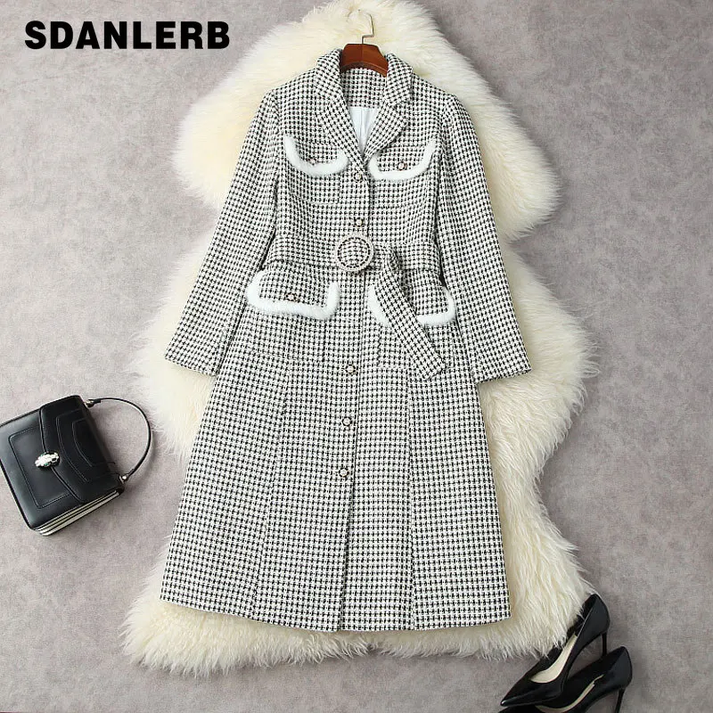 

2021 Winter Women's Clothing British Houndstooth Slimming Elegant Coat Single-Breasted Overknee Versatile Tweed Overcoat
