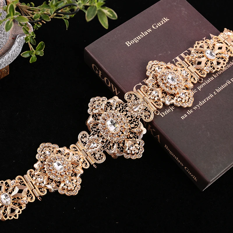 Новые марокканские шикарные ремни Caftan полные стразы с полым цветочным дизайном