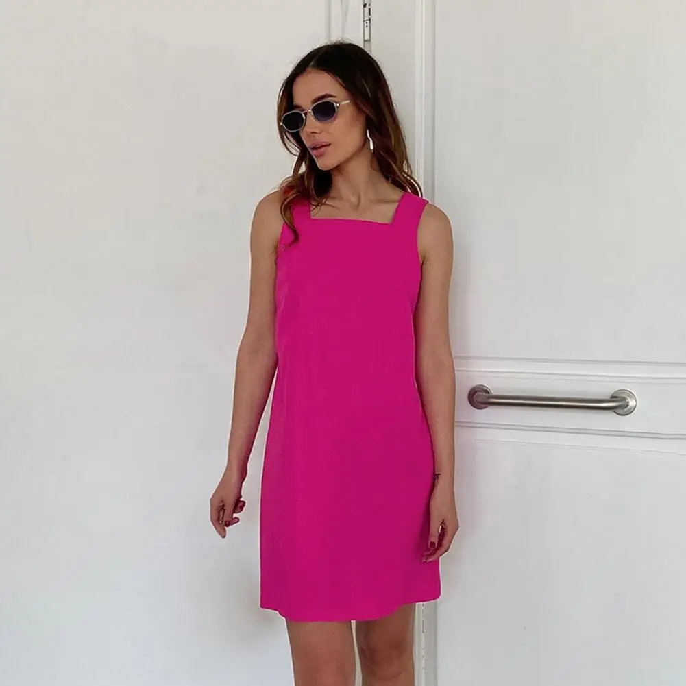 

Chic Women Summer Dress Loose Backless Lady Dress Straight Lady Mini Dress