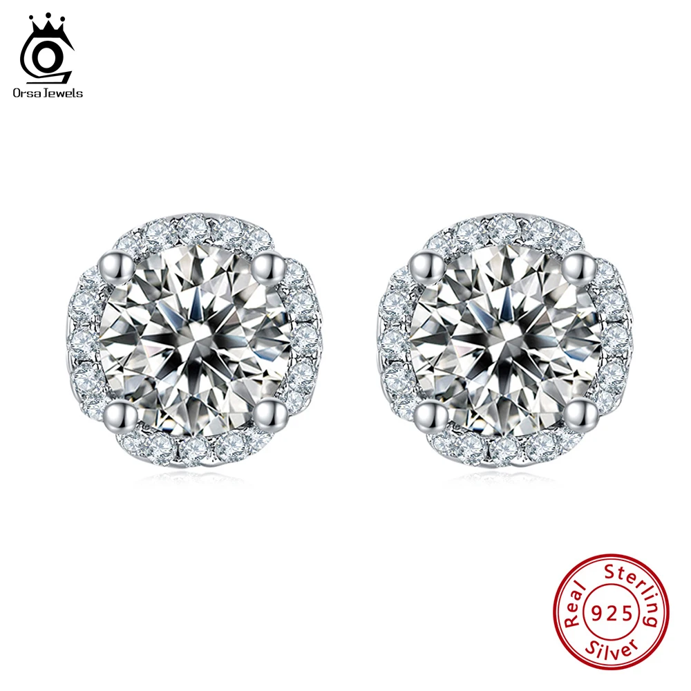 

ORSA JEWELS Moissanite Gemstones Earrings for Women D Color VVS 925 Sterling Silver Brilliant Flower Stud Wedding Jewelry SME28