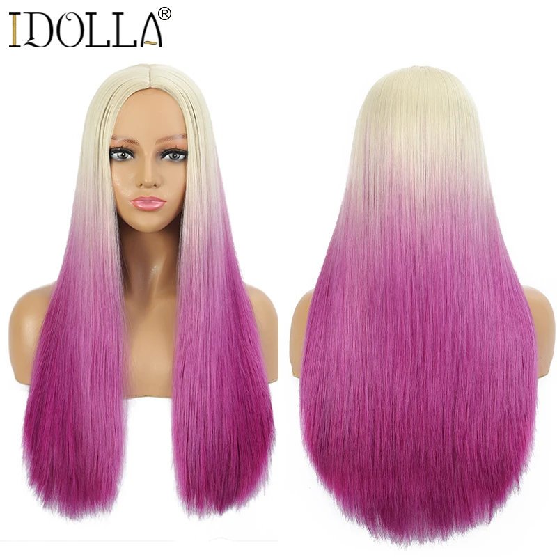 

Idolla Synthetic Cosplay Wig Long Straight Blonde To Purple Wigs Middle Part Wavy Cosplay Wigs Natural For Women American Style