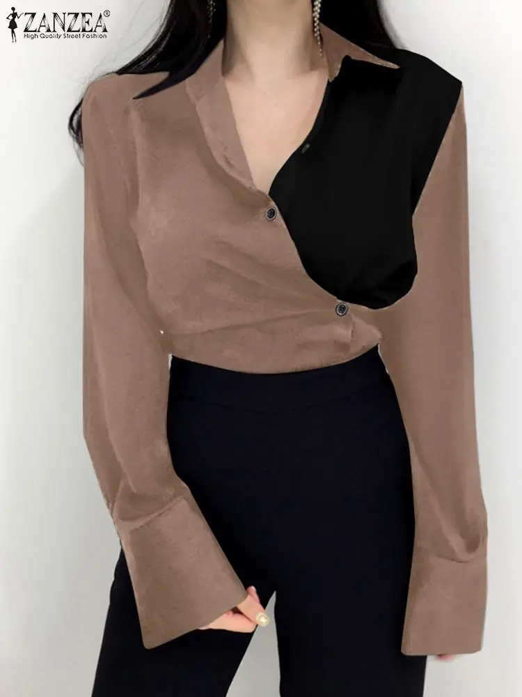 

ZANZEA Spring Tunic Tops Casual Blouse Women Long Sleeve Buttons Down Shirt Loose Work OL Office Blusas Chemise Mujer Oversized