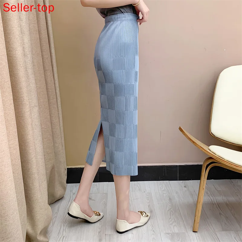 

2022 Summer New Miyake Pleat Jacquard Skirt Temperament Commuter Skirt Women's Pleated Skirt PLEATS Faldas Largas Korean Fashio