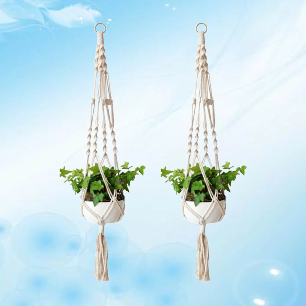 

2Pcs Macrame Hanger Cotton Balcony Hanging Planter Rope Outdoor Holder Basket Rope for Decoration Indoor Planter Stand Holder