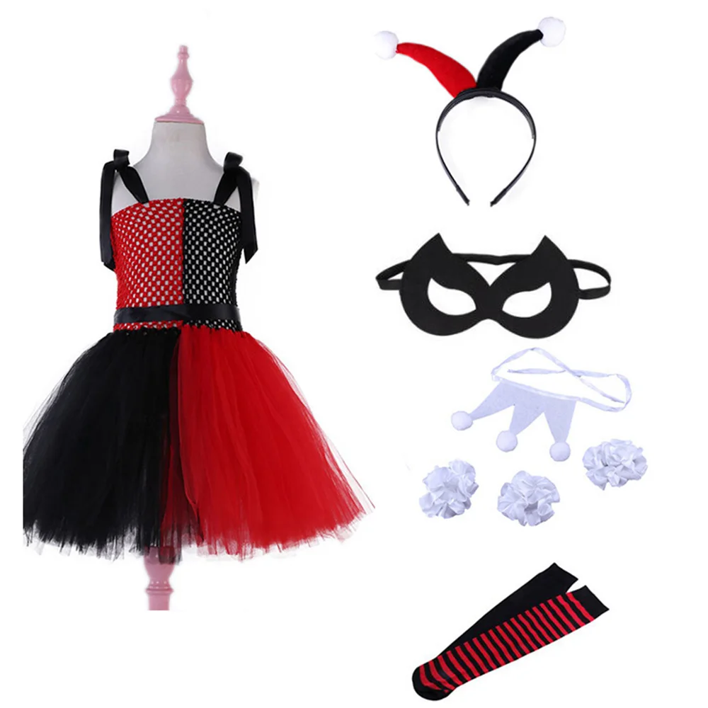 Детский костюм клоуна Джокера для косплея платье-пачка девочек с цирковым