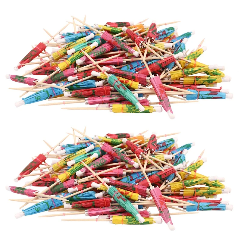 

HOT SALE 200 Mixed Paper Cocktail Umbrellas Parasols For Party Tropical Drinks Accessories