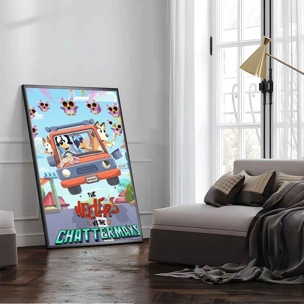 B-Bluey Vintage Posters Sticky Retro Kraft Paper Sticker DIY Room Bar Cafe Kawaii Decor