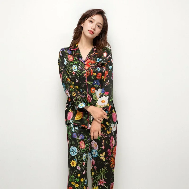 Пижамные комплекты из 100% тутового шелка весенне-осенние женские пижамы чистого