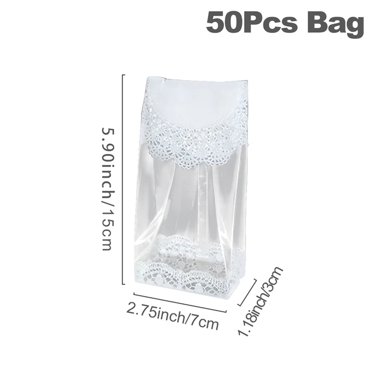 

Пластиковые пакеты для подарков FENGRISE белые с кружевом 50 шт