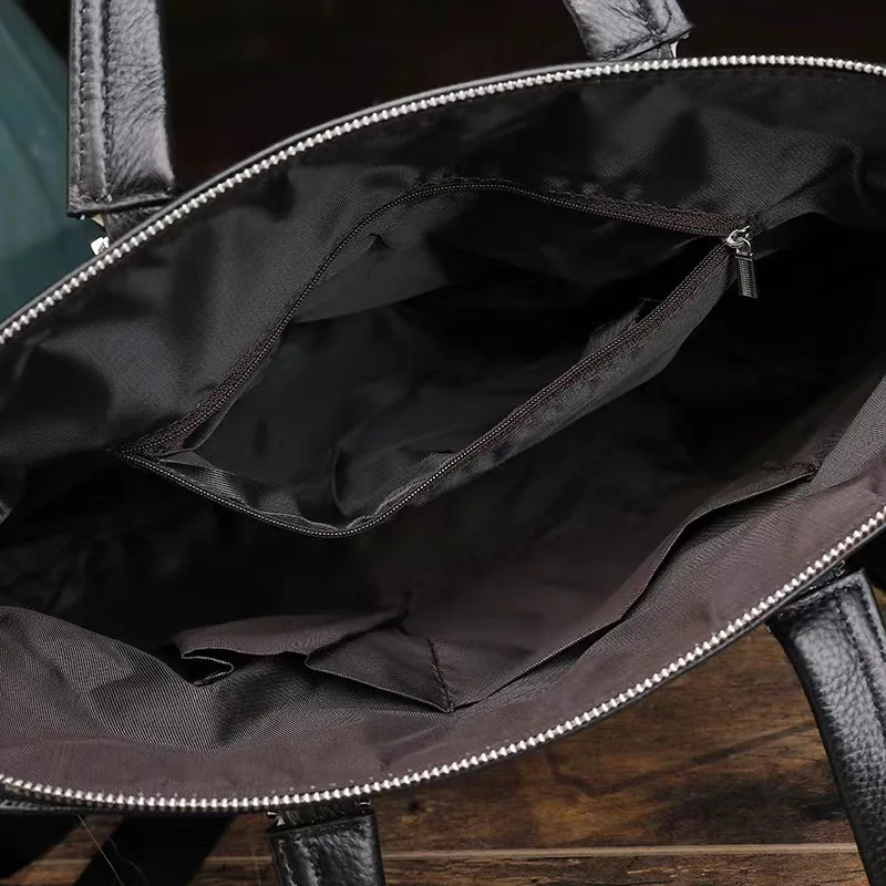 New Business Men Executive Briefcase With Zipper Leather Handbag For Documents Luxury Shoulder Messenger Bag Male Laptop Bag