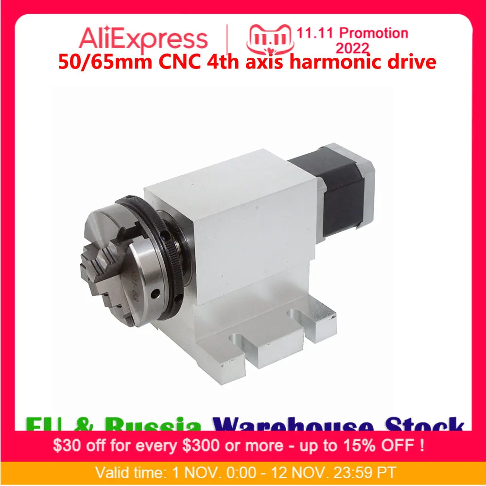 

Dividing Head Rotary 4th Axis 3 Jaws Chuck 50mm or 65mm Harmonic Drive for Mini CNC Router Engraving Machine