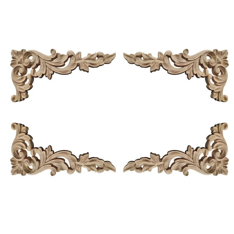 ABHU 4 шт./набор деревянная резная угловая аппликация Неокрашенная рамка шкафчик