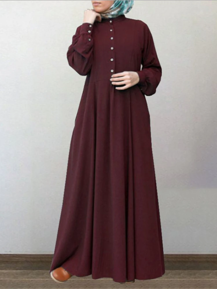 Женское мусульманское платье Eid Dubai, марокканский кафтан с длинным рукавом, однотонное длинное платье макси, исламское платье Eid Mubarak, сарафа...
