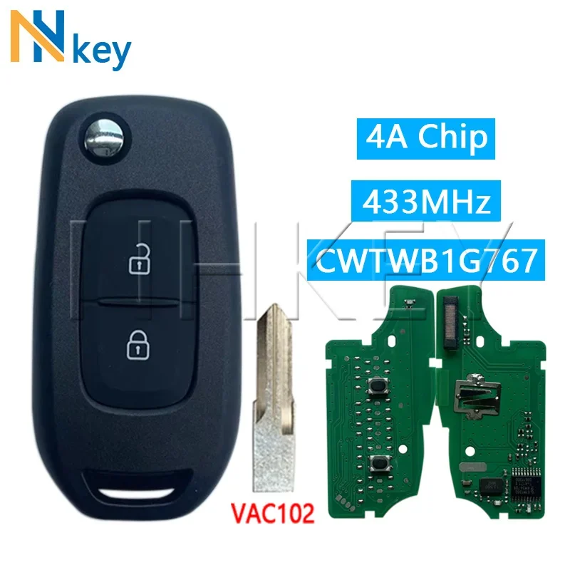 

NH KEY CWTWB1G767 подходит для Renault Kadjar Captur Megane 3, интеллектуальный ключ от автомобиля, 2 кнопки, 433 МГц, 4A PCF7961M VAC102 Blaed