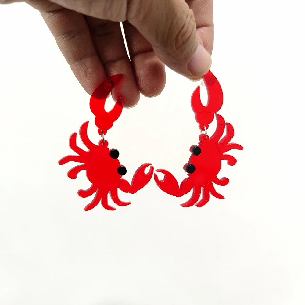 KUGUYS красный краб большие серьги для женщин Акриловые прозрачные красные модные в