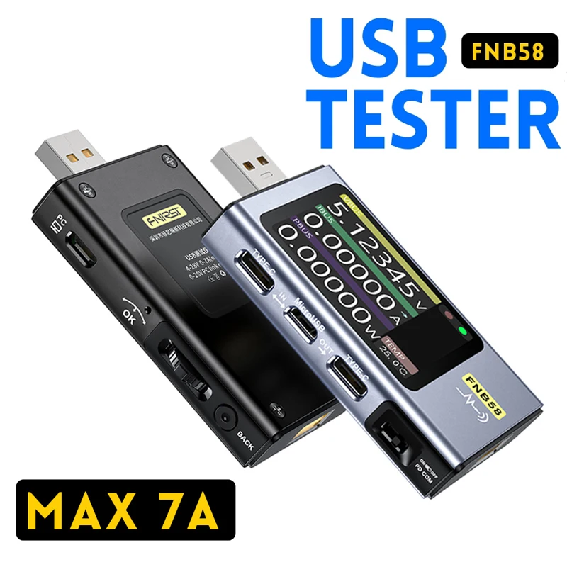 

FNB58 USB Tester Voltmeter Ammeter TYPE-C Fast Charge Detection Trigger Capacity Measurement Ripple Measurement Electrical Tools
