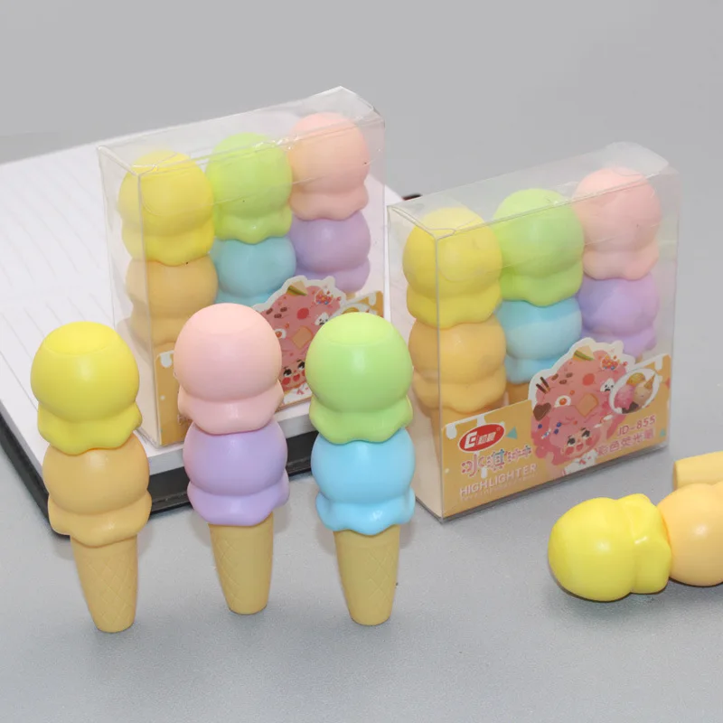 

6 box/lot Creative Ice Cream Highlighter Set Cute Drawing Marker Pens Promotional Gift Office School Supply wholesale