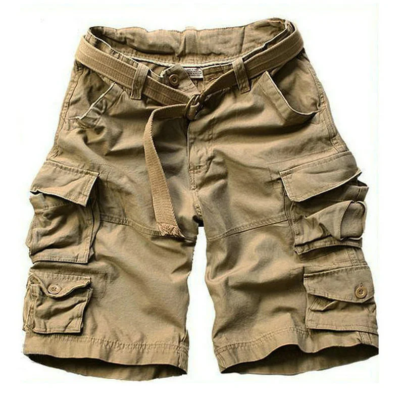

2023 New Summer Multi-pocket Camouflae Mens Sorts Casual Loose Camo Knee-lent Mens Caro Sorts Wit Belt S-3XL