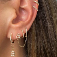 isueva gold filled english letter of the alphabet stud earrings zircon chain earrings for women cartilage helix fashion jewelry