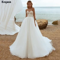 eeqasn ivory tulle boho wedding dresses lace appliques a line wedding party gowns with bow long train custom beach bride dress