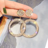shiny round full rhinestone dangle earrings for women luxury zirconia geometry circle drop earrings 2022 fashion party jewelry