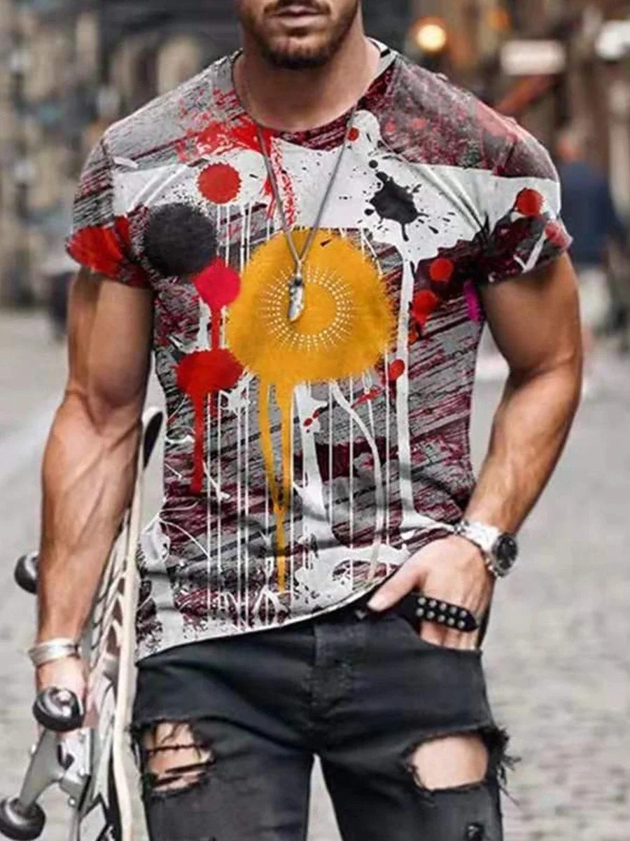 

2021 Men's Street Casual Trend Abstract Painting Print Casual and Comfortable Short-sleeved T-shirt