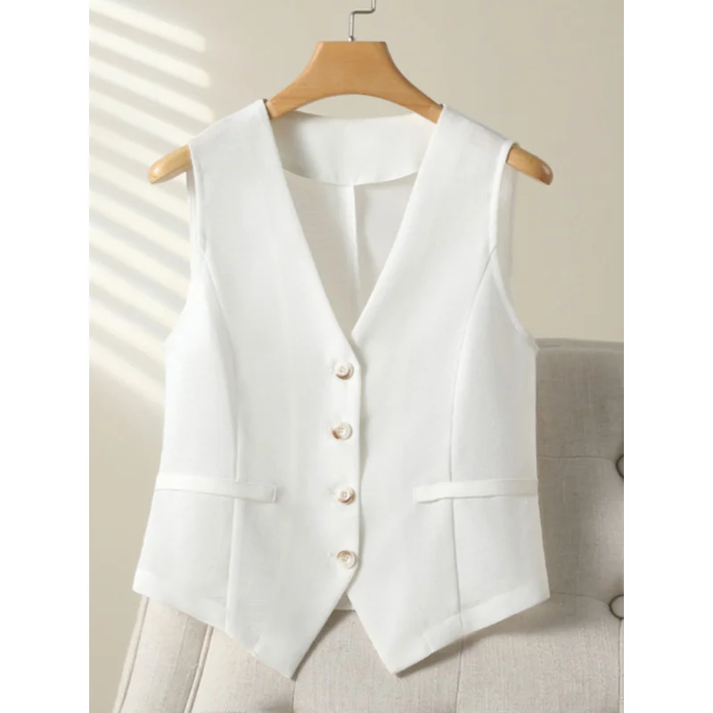 

New OL Fashion Women Suit Vest Short Style Elastic Waist Slim Elegant Office Big Size Female Tops Black White Jackets Q198