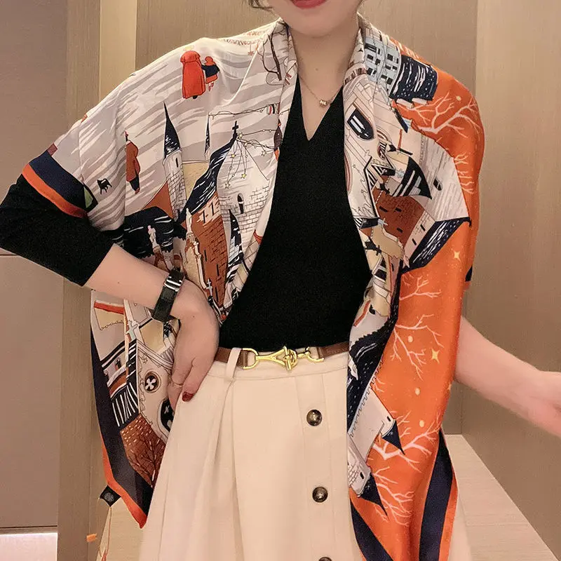 110 см квадратные шелковые шарфы женский платок головной Женская шаль для офиса