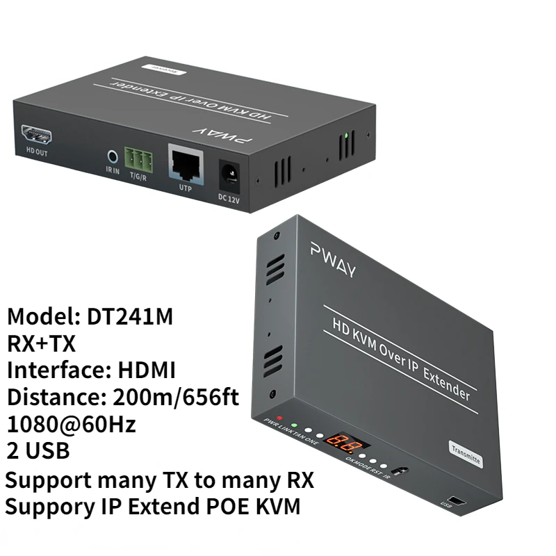 4K HDMI  Ethernet IP RJ45 Cat5 Cat6 Optical Fiber Cable Extender Transmitter Receiver Adapter 200M  DT241M