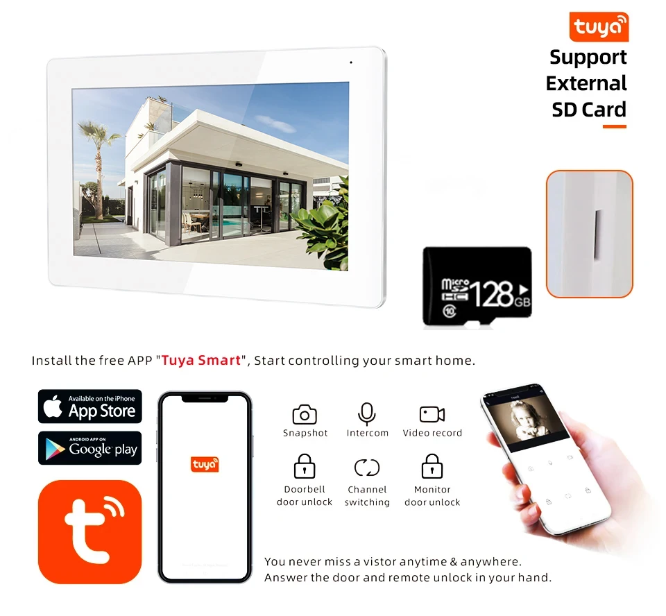 JeaTone 1080P Wi-Fi сенсорный экран 7-дюймовый видеодомофон Tuya Smart APP частный жилой