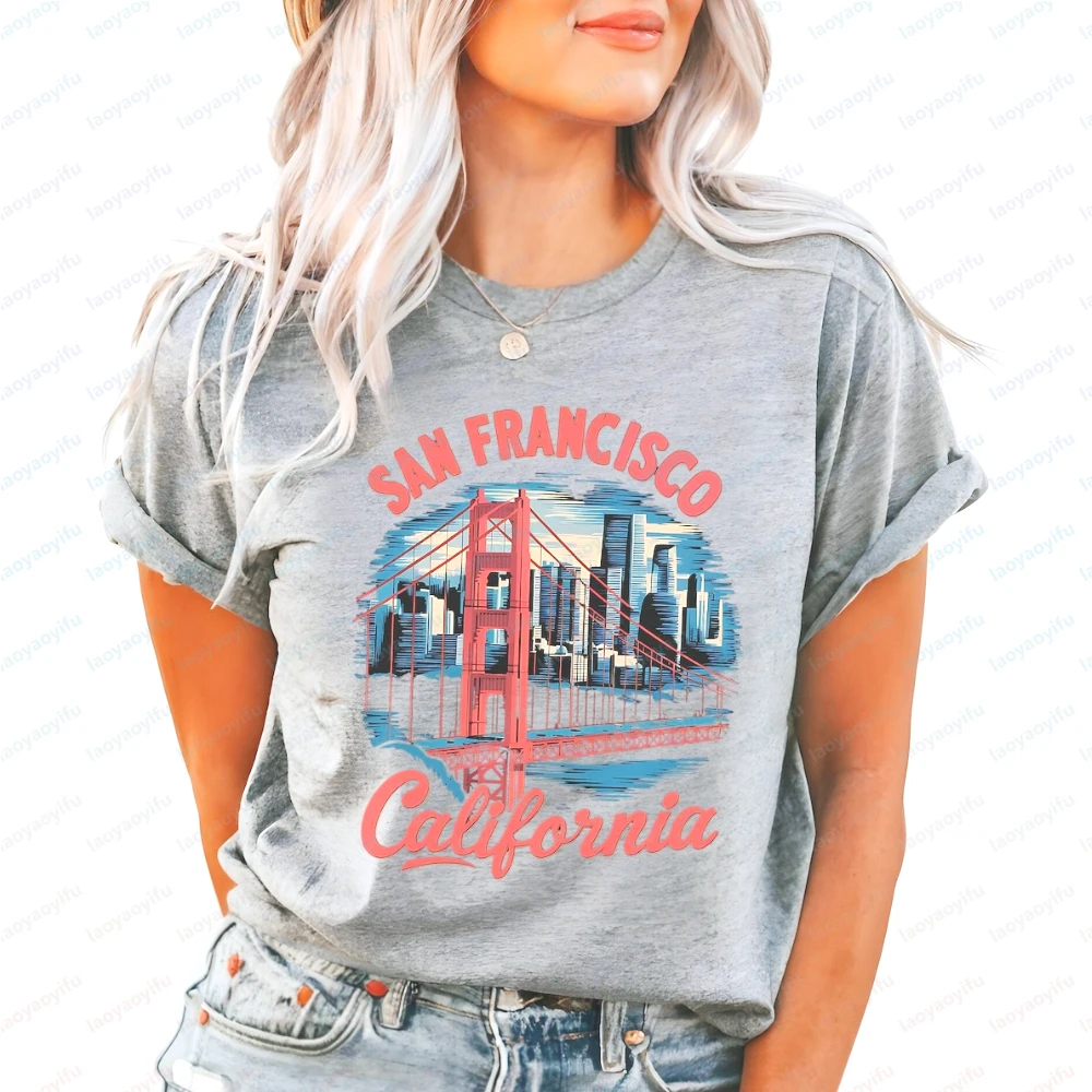 Фото Хлопковая футболка San Francisco Golden Gate: винтажная калифорнийская уличная одежда, модный летний подарок для женщин №5
