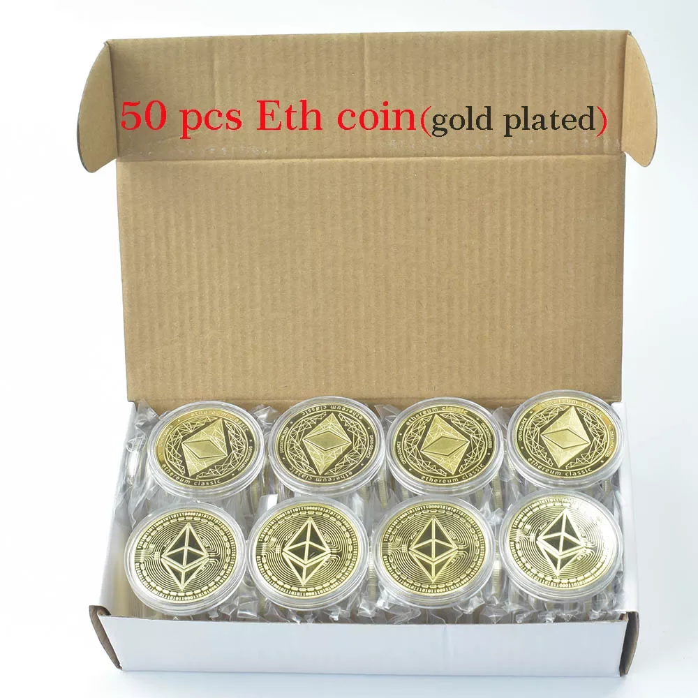 

50 шт./партия, позолоченные монеты, этериум, памятные монеты для сувенира, коллекция золотых монет, криптовалюты, подарочные монеты