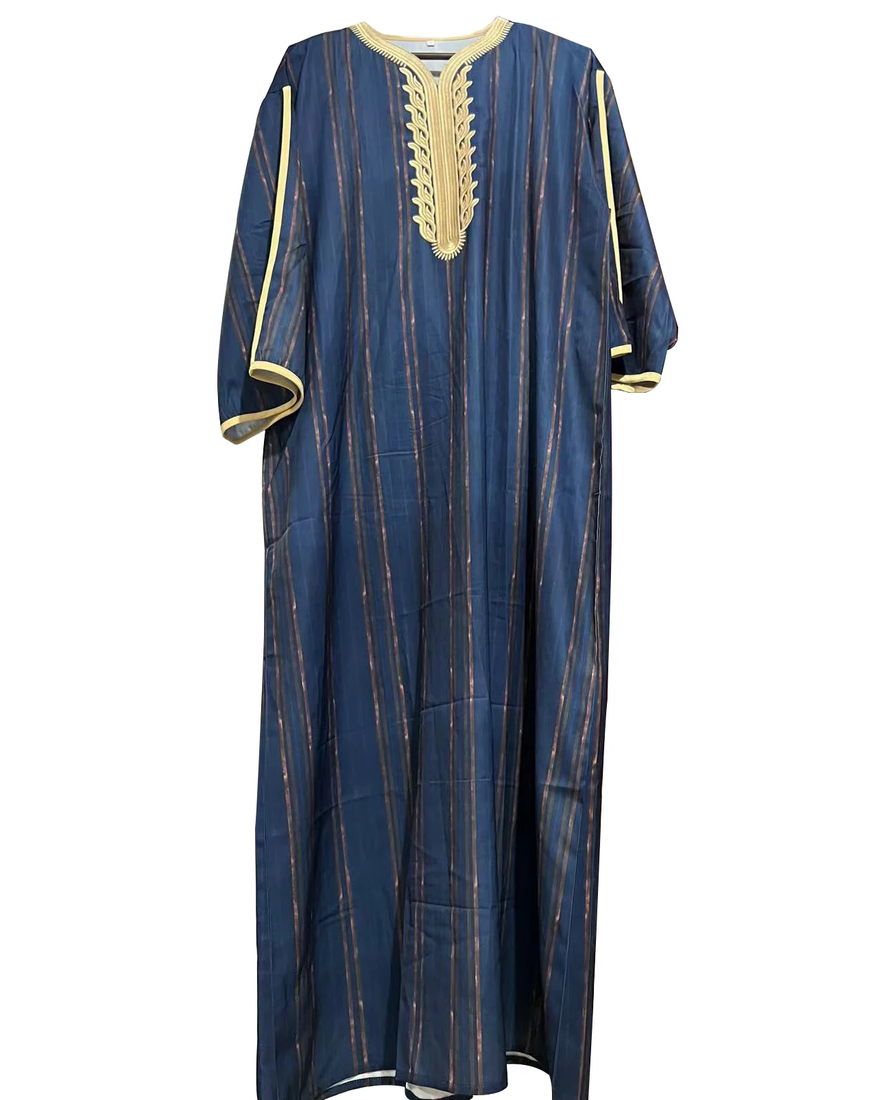 Striped Muslim Men Long Dress Islamic Caftan Robe Fashion Embroidered Jubba Thobe Kaftan Caftan Robes Mens Clothing 2022 (M-4XL)