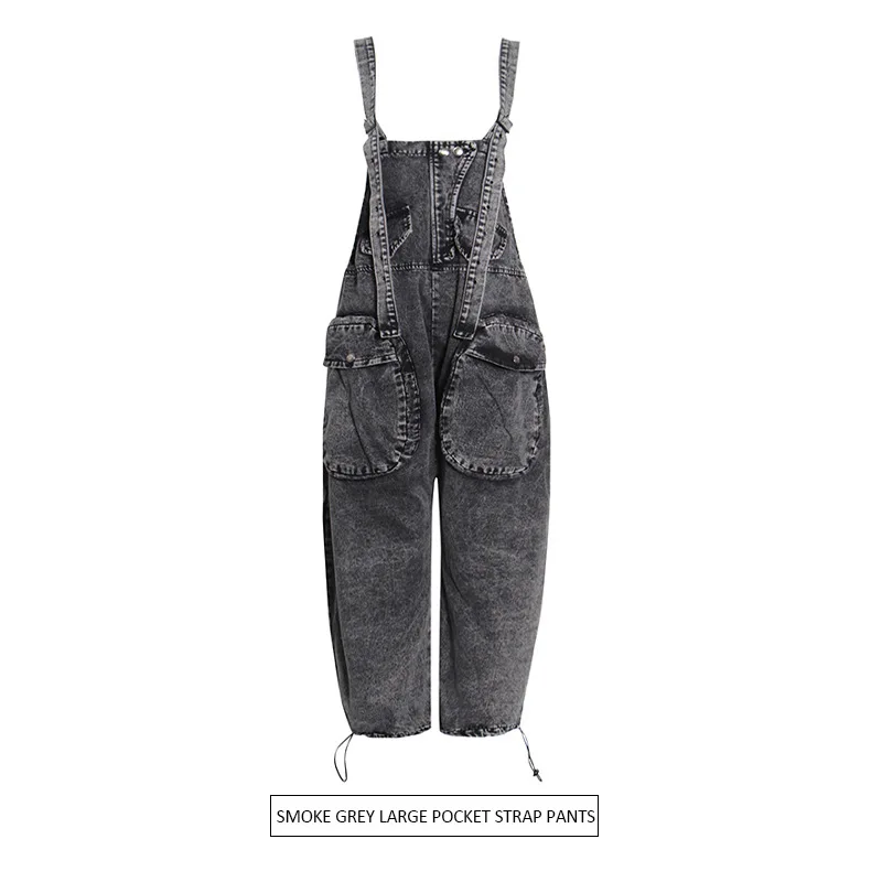 2022 New Solid Color Popular Personality Trousers Overalls Workwear Style Ladies Wide Leg Strappy Jeans