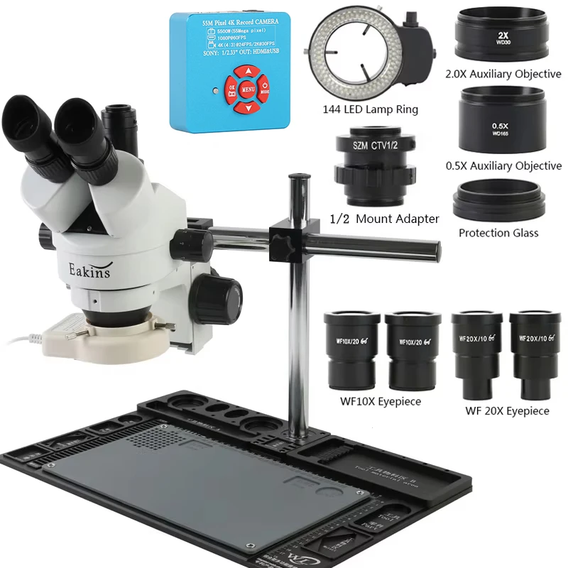 Тринокулярный стереомикроскоп 3 5X-90X 180X Simul-Focus 34MP 48MP 55MP 4K 2K 1080P HDMI USB VGA Видеокамера