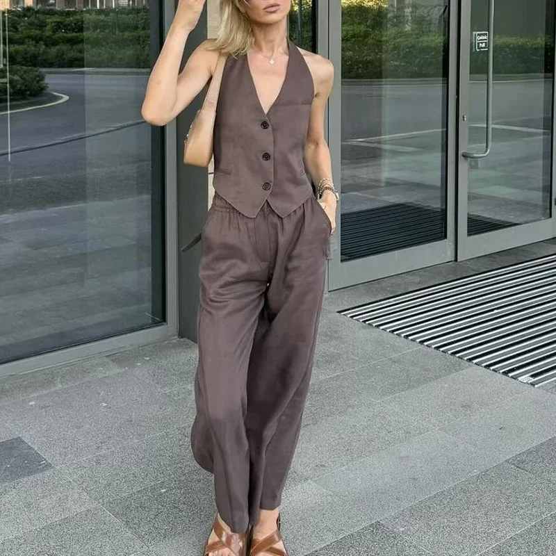 Женский жилет комплект из двух предметов укороченный топ без рукавов Блейзер 2024