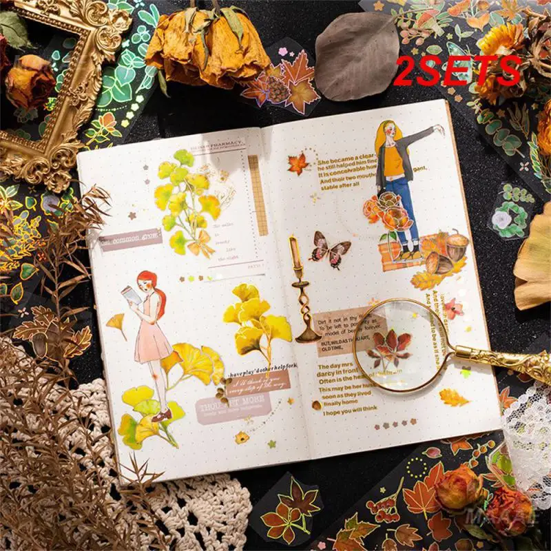 2 компл. декоративные наклейки коллаж блокнот полупрозрачный белый кленовый лист