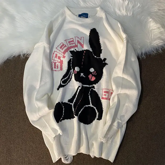 

Winter Knit Sweater Pullover New Rabbit Couple Sweater Retro Japanese Lazy Style Loose Ins Super Fire Casual Womens Clothing