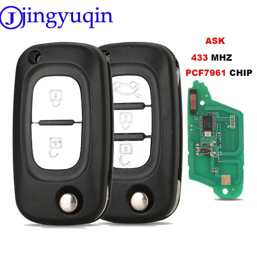 Jingyuqin-llave remota de coche, llave de Control de 433MHz, chip pcf7961, para mercedes-benz Smart Foding flid
