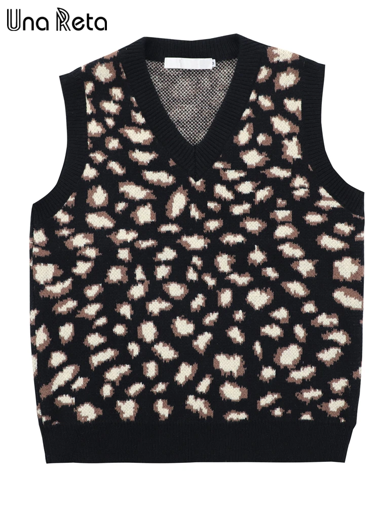 Una Reta 2 colori gilet maglioni uomo autunno Streetwear Pullover senza maniche gilet lavorati a maglia Top Harajuku Leopard maglione da uomo