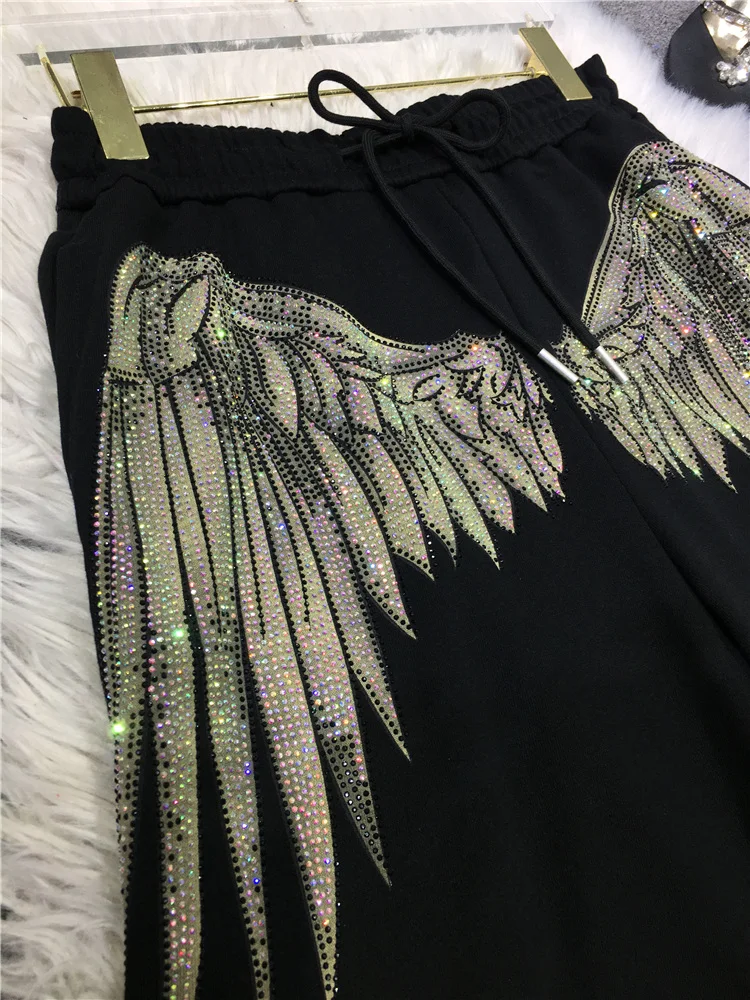 Fore and Aft Wings Hot Drilling Women Shorts Loose Elastic Waist Drawstring Five-point Pants High Waist Trendy Summer Hot Shorts