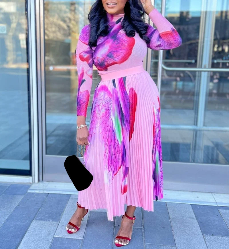 

Винтажное женское плиссированное платье-макси WUHE с принтом, элегантное офисное Дамское Платье с широкой юбкой, сексуальные длинные платья для ночной вечеринки и клуба, уличная одежда