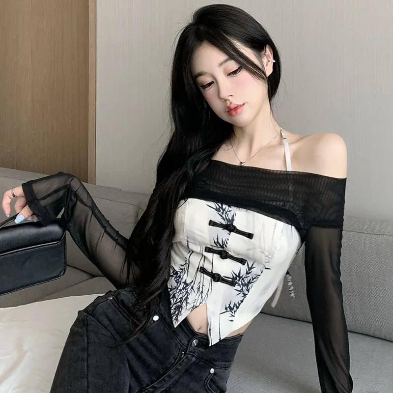 Солнцезащитная блузка из двух предметов на бретельках с открытой спиной жилет