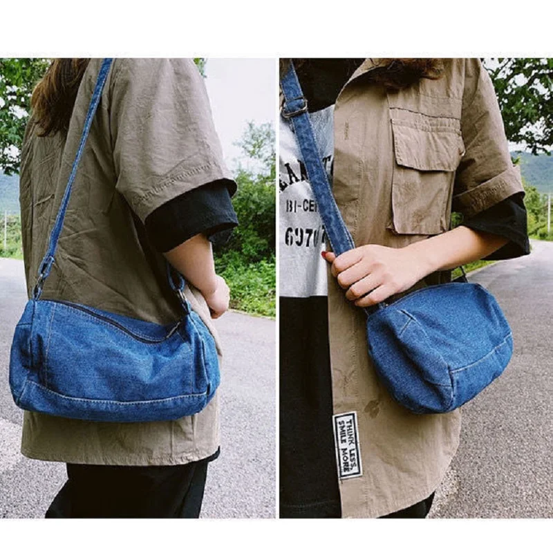 2022 New Denim Simple Handbags Cylinder Messenger Bag Literary Student Schoolbag Small Bag Canvas Mobile Phone shoulder Bags