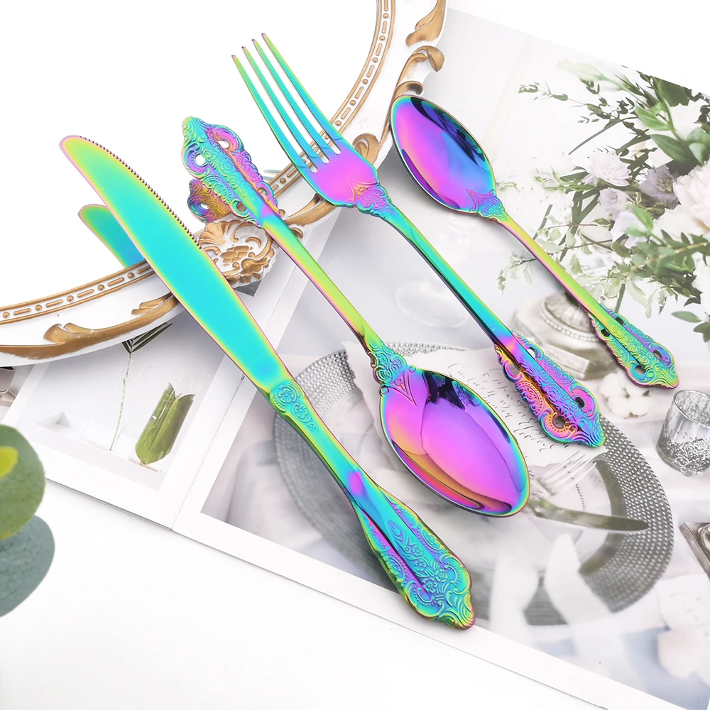 

Drmfiy 24Pcs Complete Tableware Dinner Forks Knives Spoons Dinnerware Set Stainless Steel Cutlery Set Home Kitchen Tableware Set